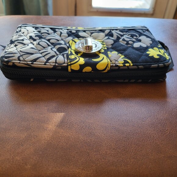 Vera Bradley Baroque Black Yellow Gray Turn Lock Quilted Zip Around Wallet - Picture 4 of 12